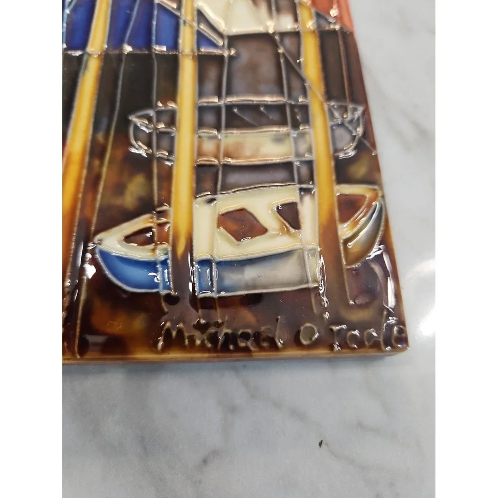 Painted Art Tile By Michael O'Toole Portofino Waterfront  Ceramic Wall Plaque